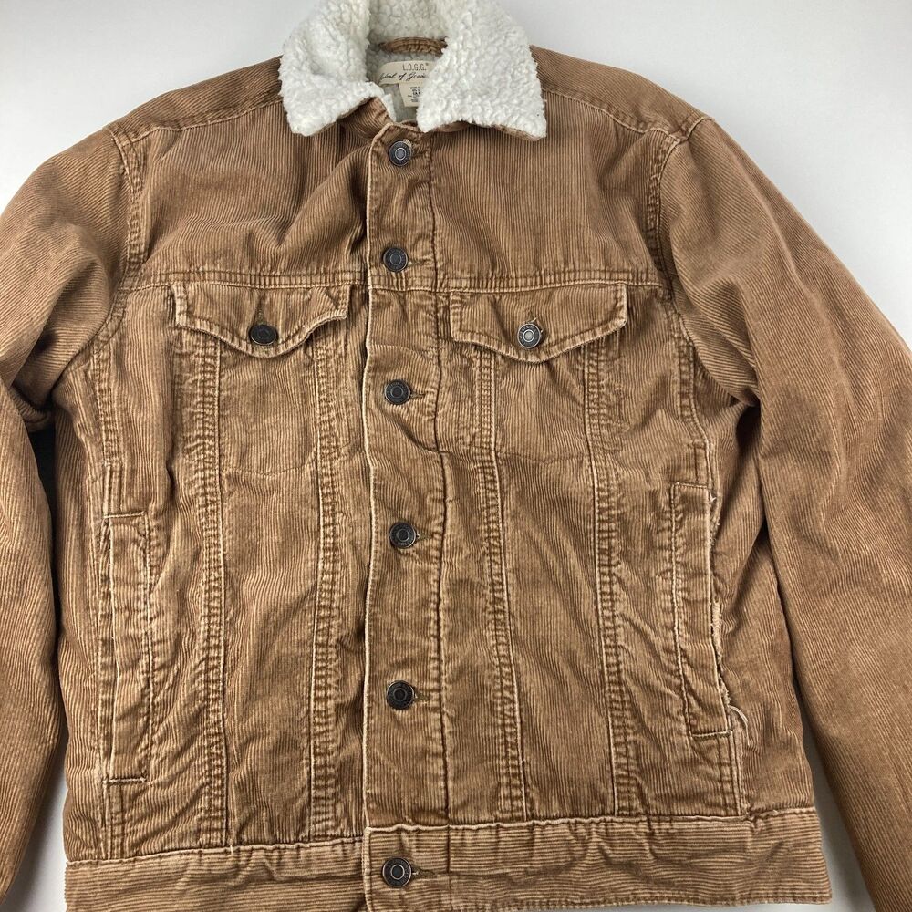 H&M Logg Corduroy Sherpa Trucker Jacket Men's S Brown Fleece Lined